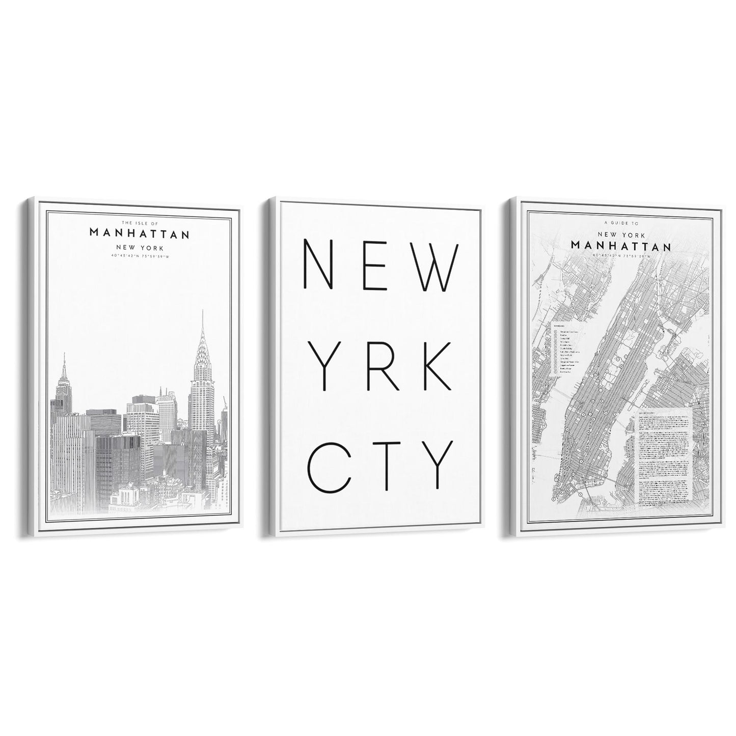 Set of New York Wall Minimal Black & White Art - The Affordable Art Company