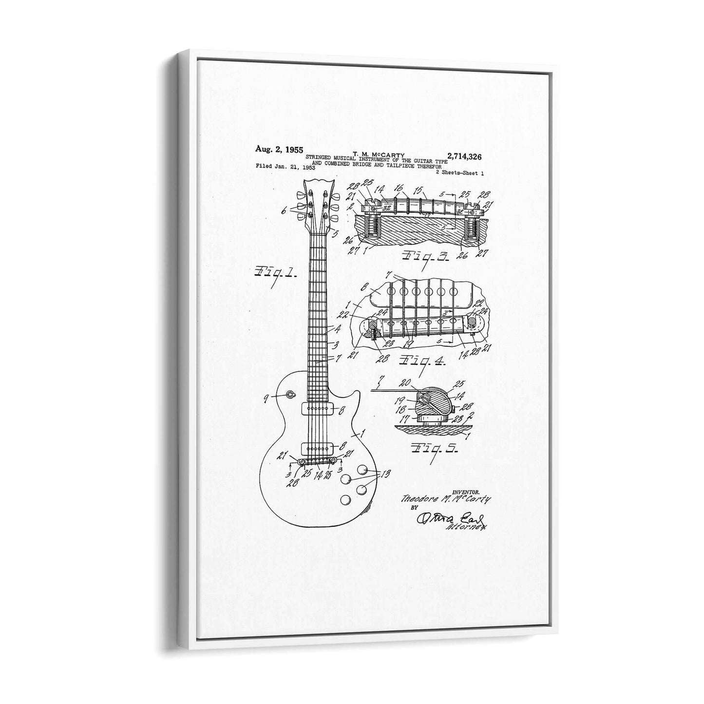 Vintage McCarty Guitar White Patent Music Wall Art #2 - The Affordable Art Company