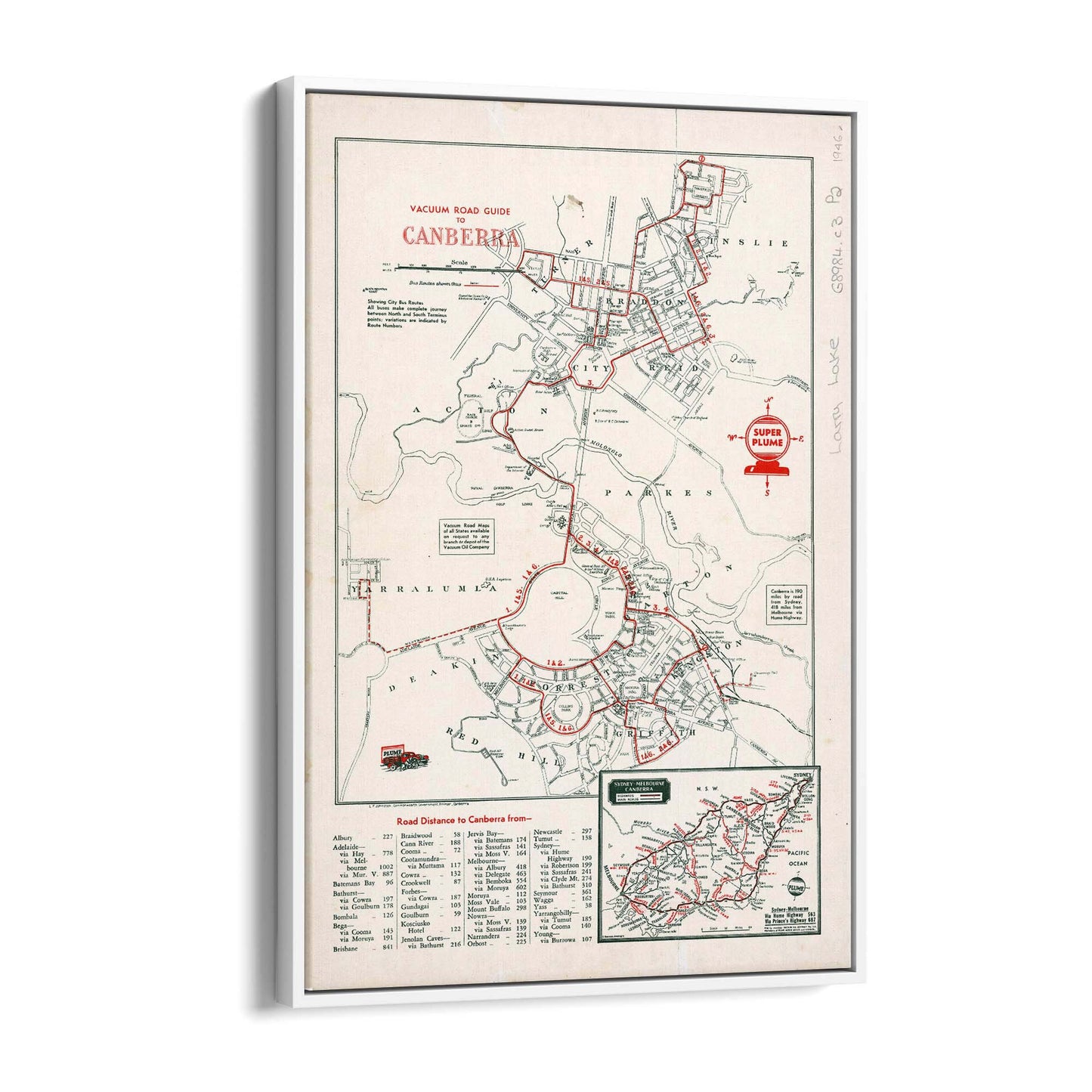 Canberra Australia Vintage Map Wall Art - The Affordable Art Company