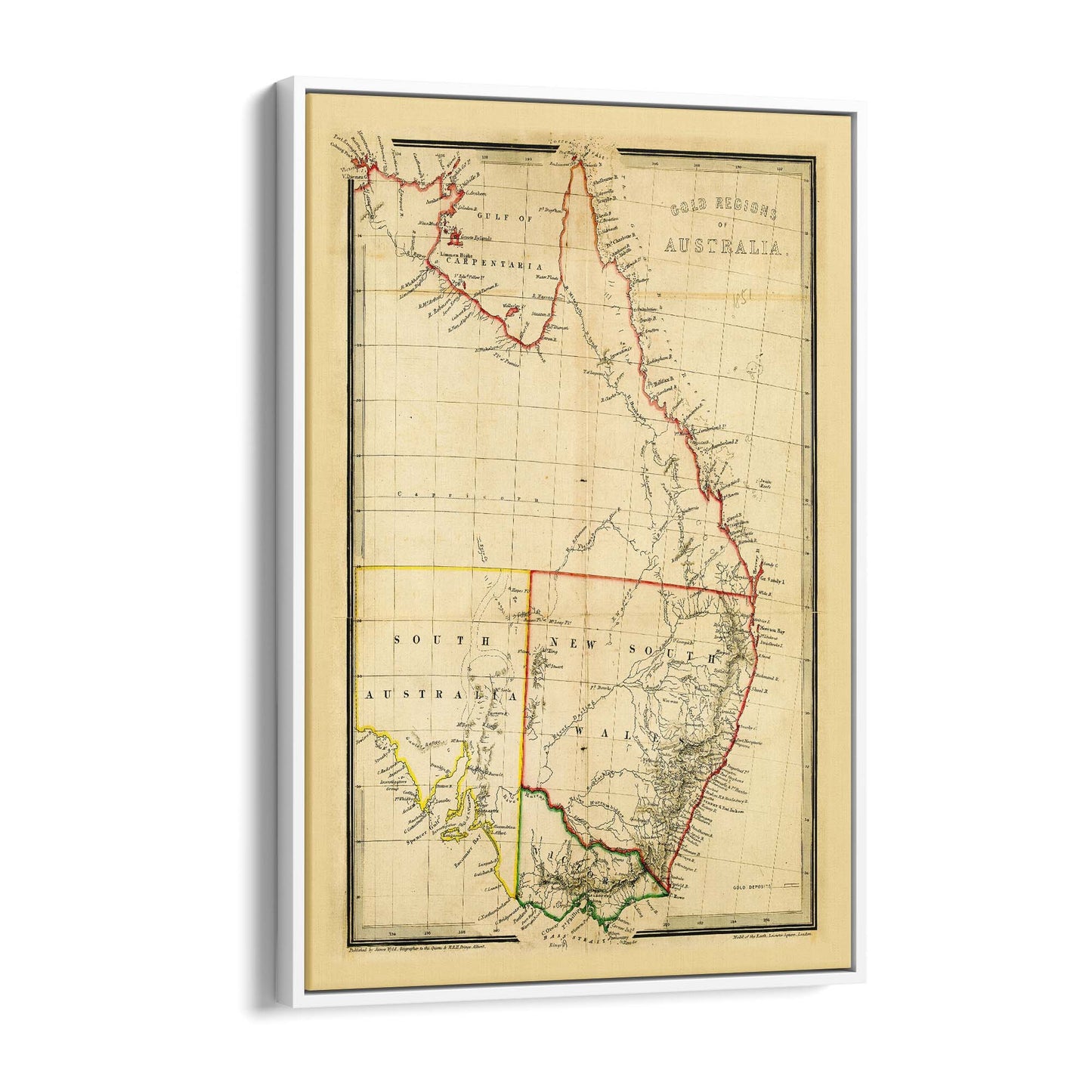 Vintage East Coast Australia Map Wall Art - The Affordable Art Company