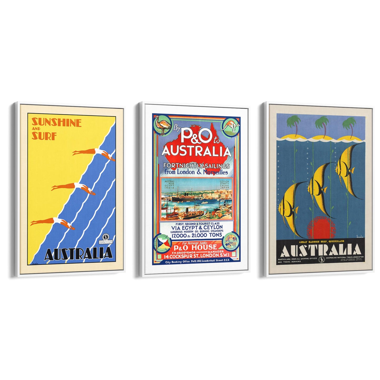 Set of Vintage Australian Travel Advert Wall Art - The Affordable Art Company