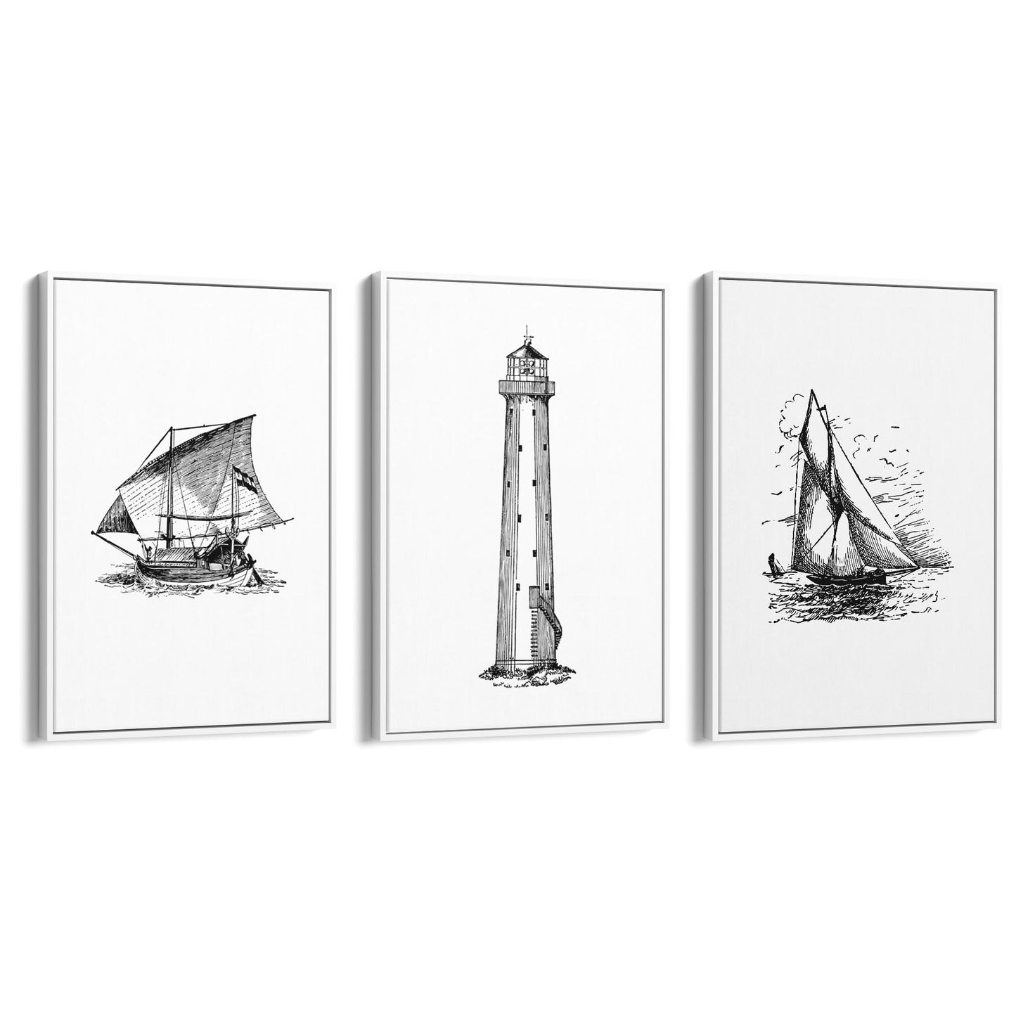 Set of Nautical Coast Drawings Coastal Wall Art #2 - The Affordable Art Company