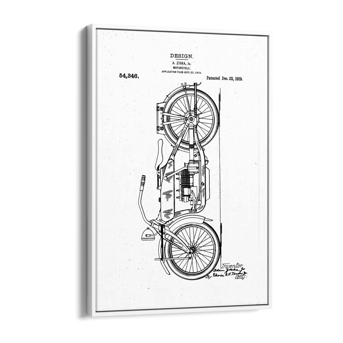 Vintage Motorcycle White Patent Man Cave Wall Art #2 - The Affordable Art Company