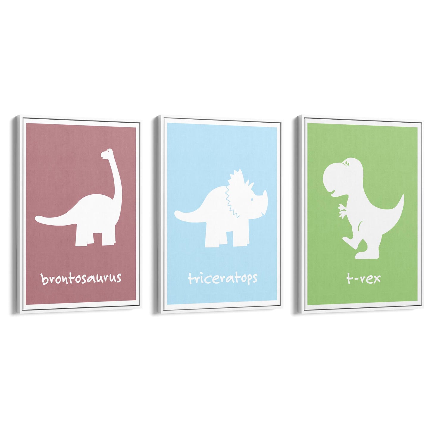 Set of Cartoon Dinosaur Nursery Bedroom Wall Art #2 - The Affordable Art Company