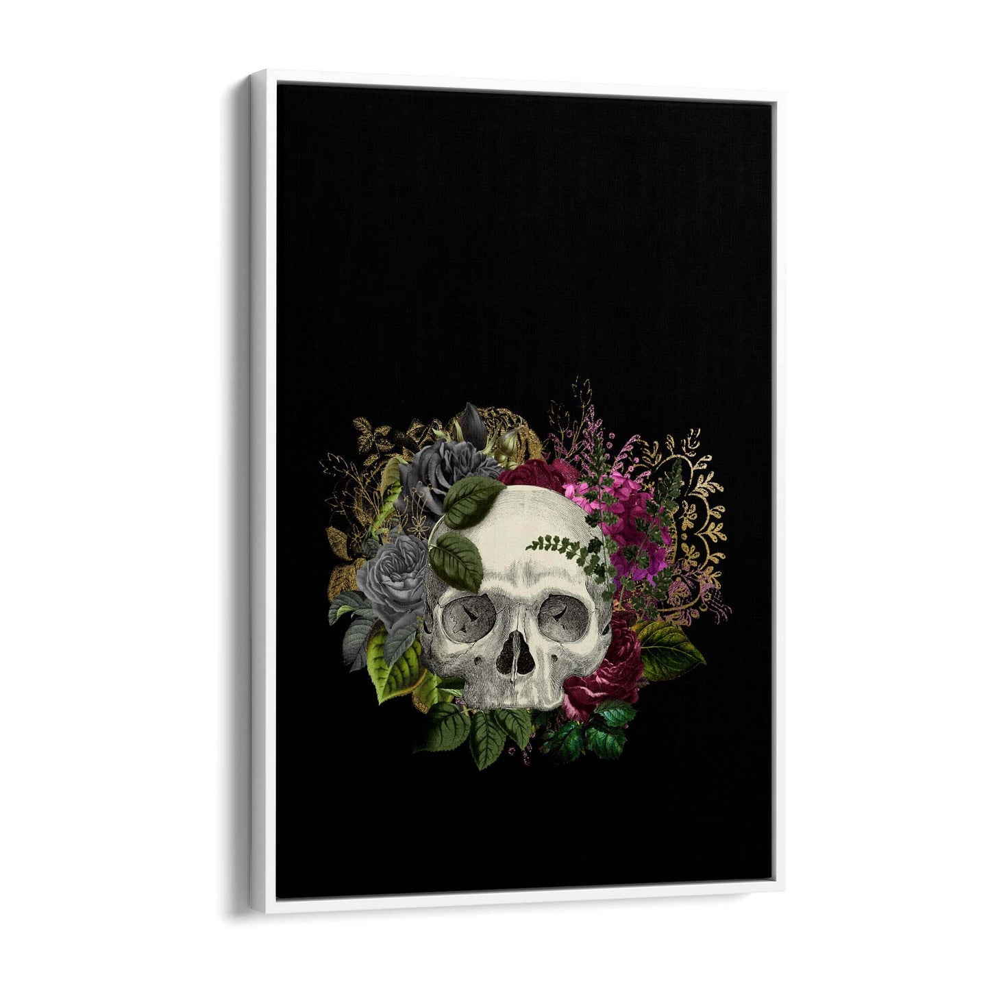 Black Skull and Flowers Fashion Bedroom Wall Art - The Affordable Art Company