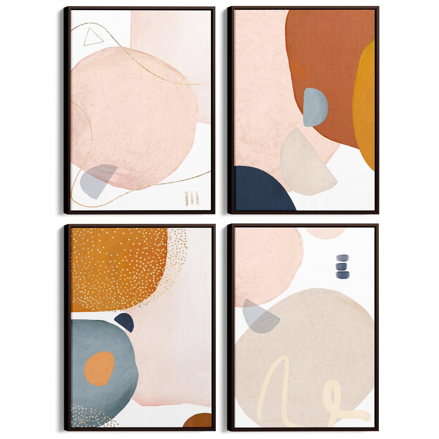 Set of 4 Abstract Shape Minimal Nude Colour Wall Art - The Affordable Art Company