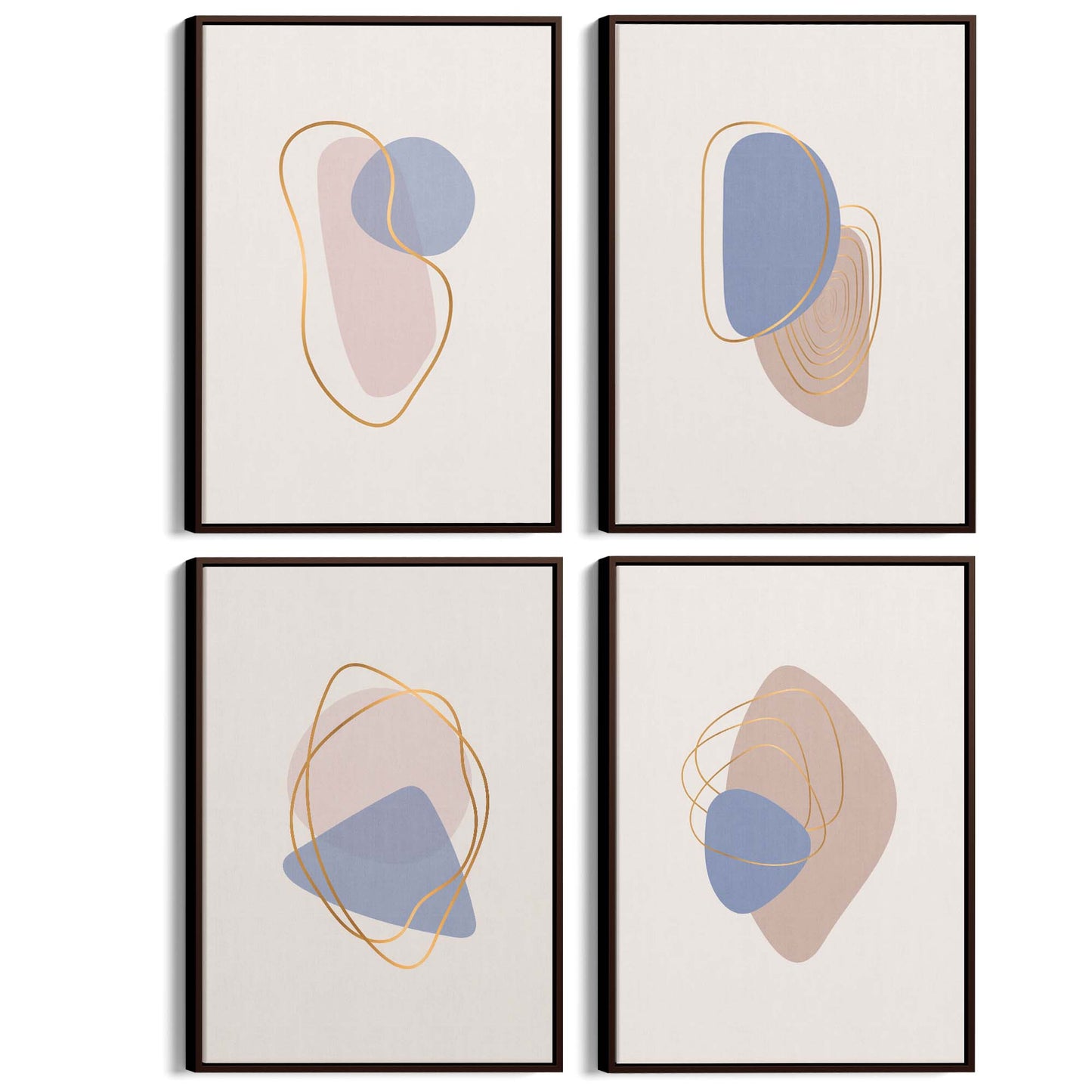 Set of 4 Abstract Neutral and Pastel Minimal Shape Wall Art - The Affordable Art Company