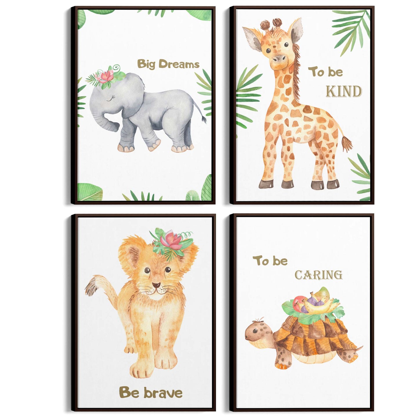 Set of 4 Inspirational Quote Baby Nursery Animal Paintings Wall Art - The Affordable Art Company