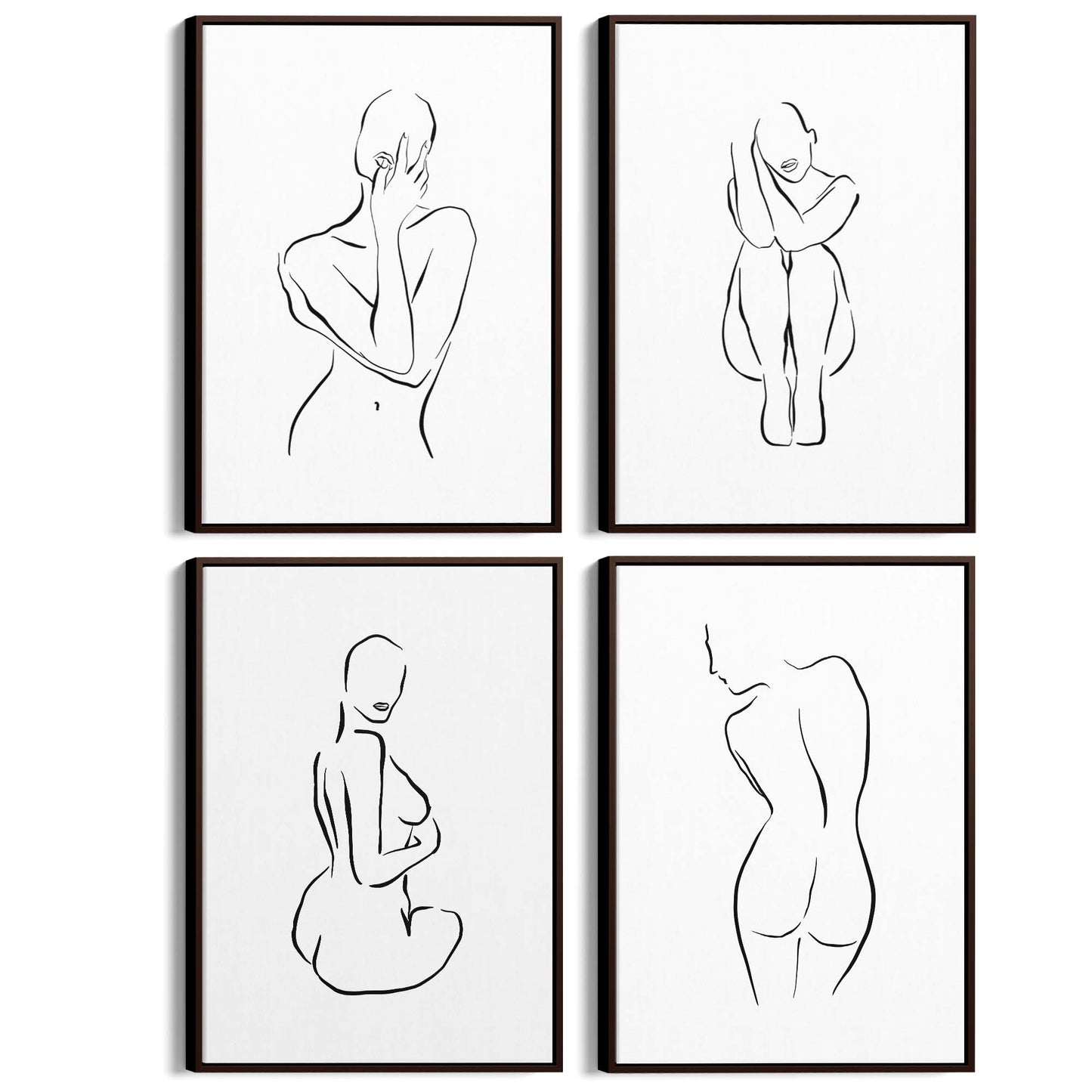 Set of 4 Nude Female Shape Bedroom Minimal Line Art - The Affordable Art Company