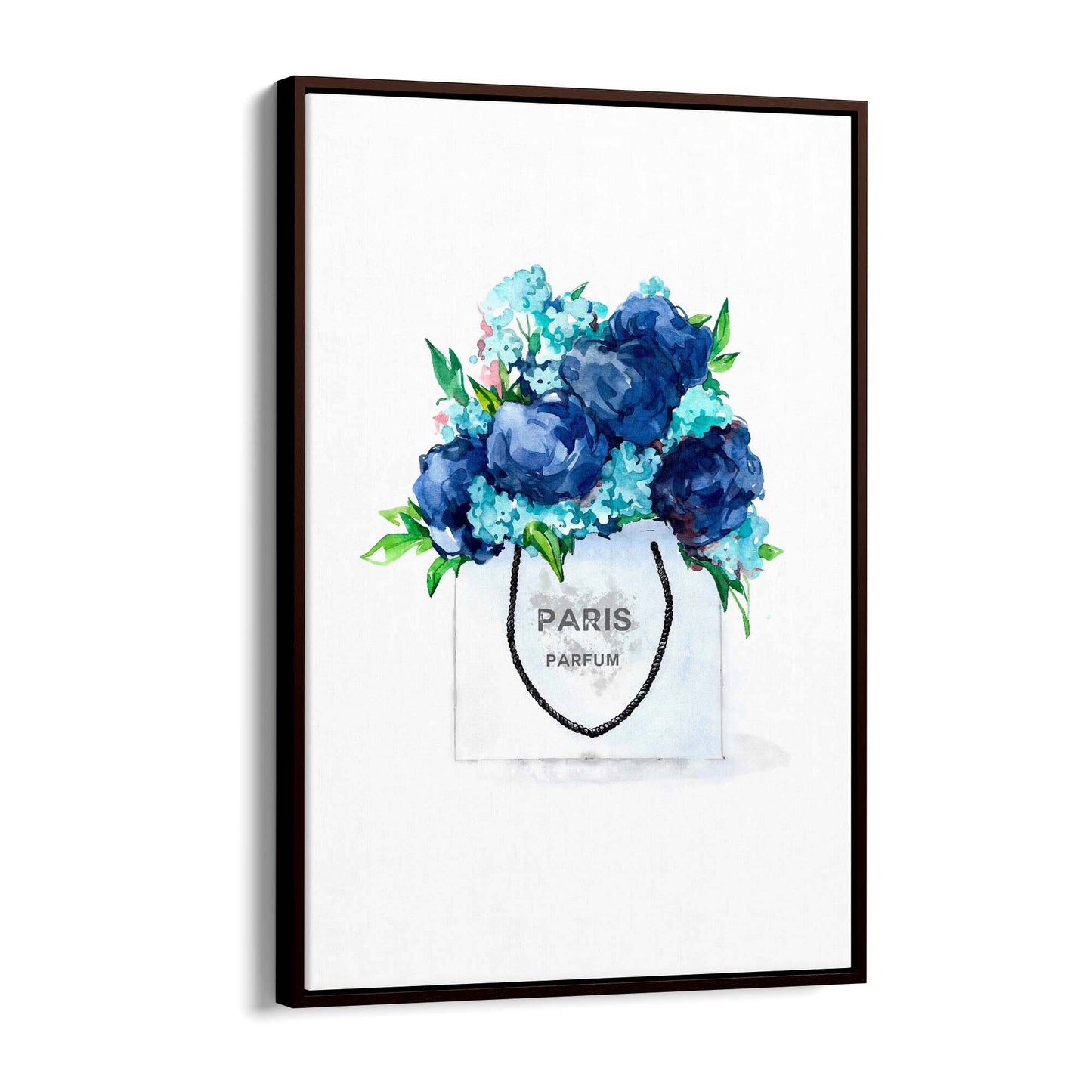 Blue Floral Shopping Bag Fashion Flowers Wall Art - The Affordable Art Company