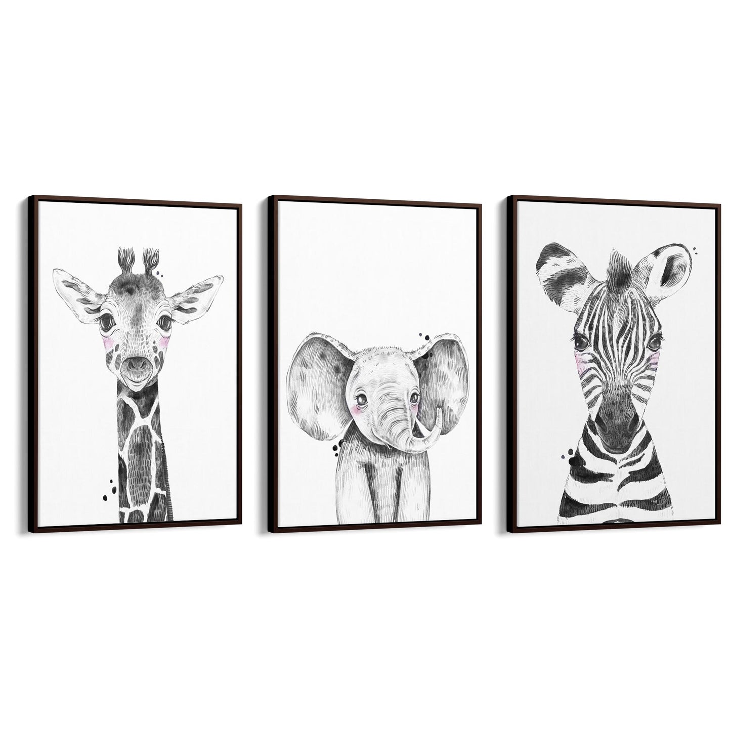 Set of Blushing Safari Animals Nursery Wall Art #1 - The Affordable Art Company