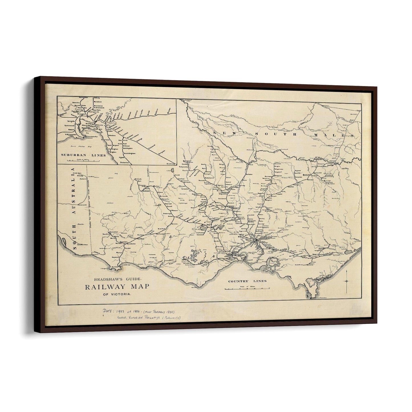 Vintage Railway Map of Victoria (1884) Wall Art - The Affordable Art Company