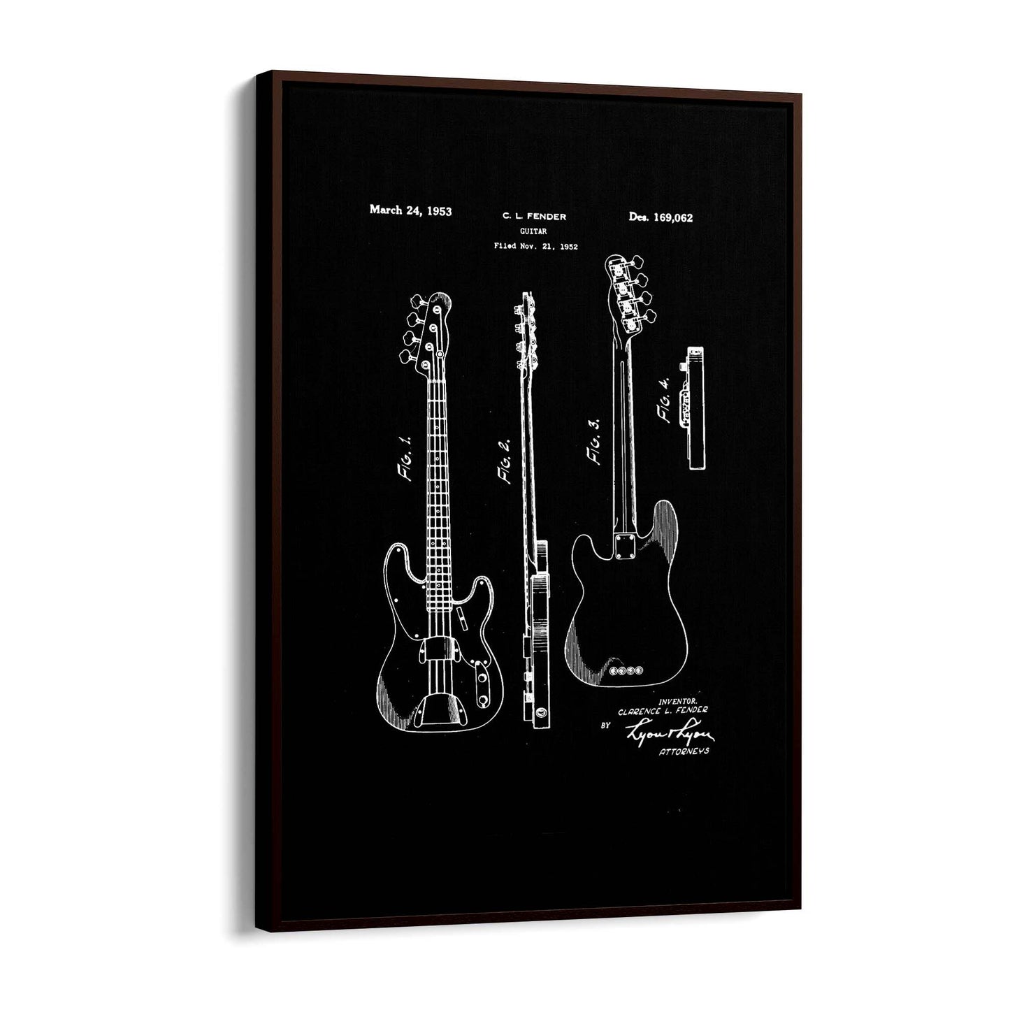 Fender Guitar Black Patent Music Gift Wall Art - The Affordable Art Company