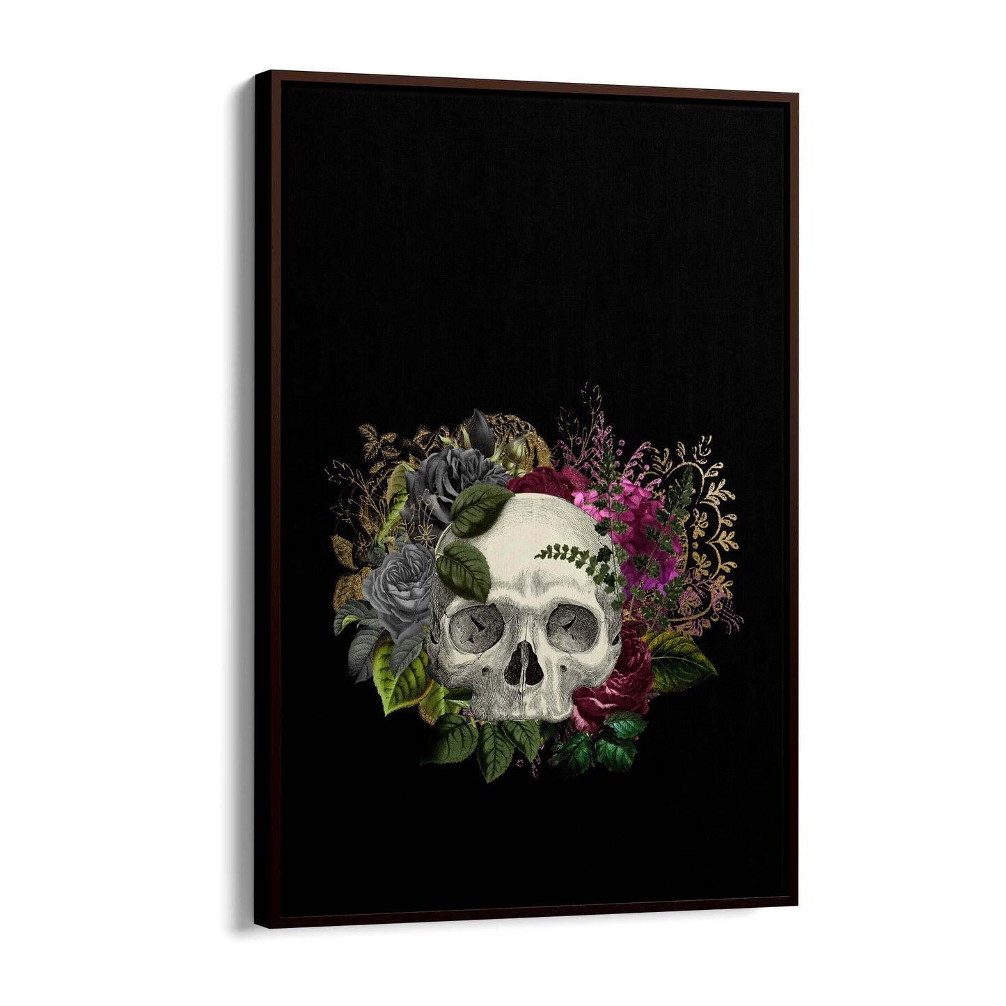 Black Skull and Flowers Fashion Bedroom Wall Art - The Affordable Art Company