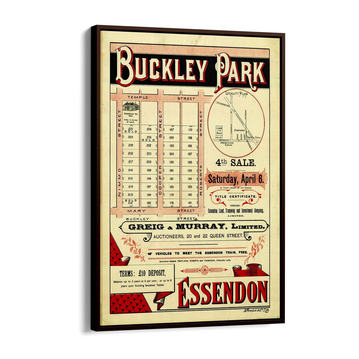 Essendon Buckley Park Vintage Real Estate Advert Wall Art - The Affordable Art Company