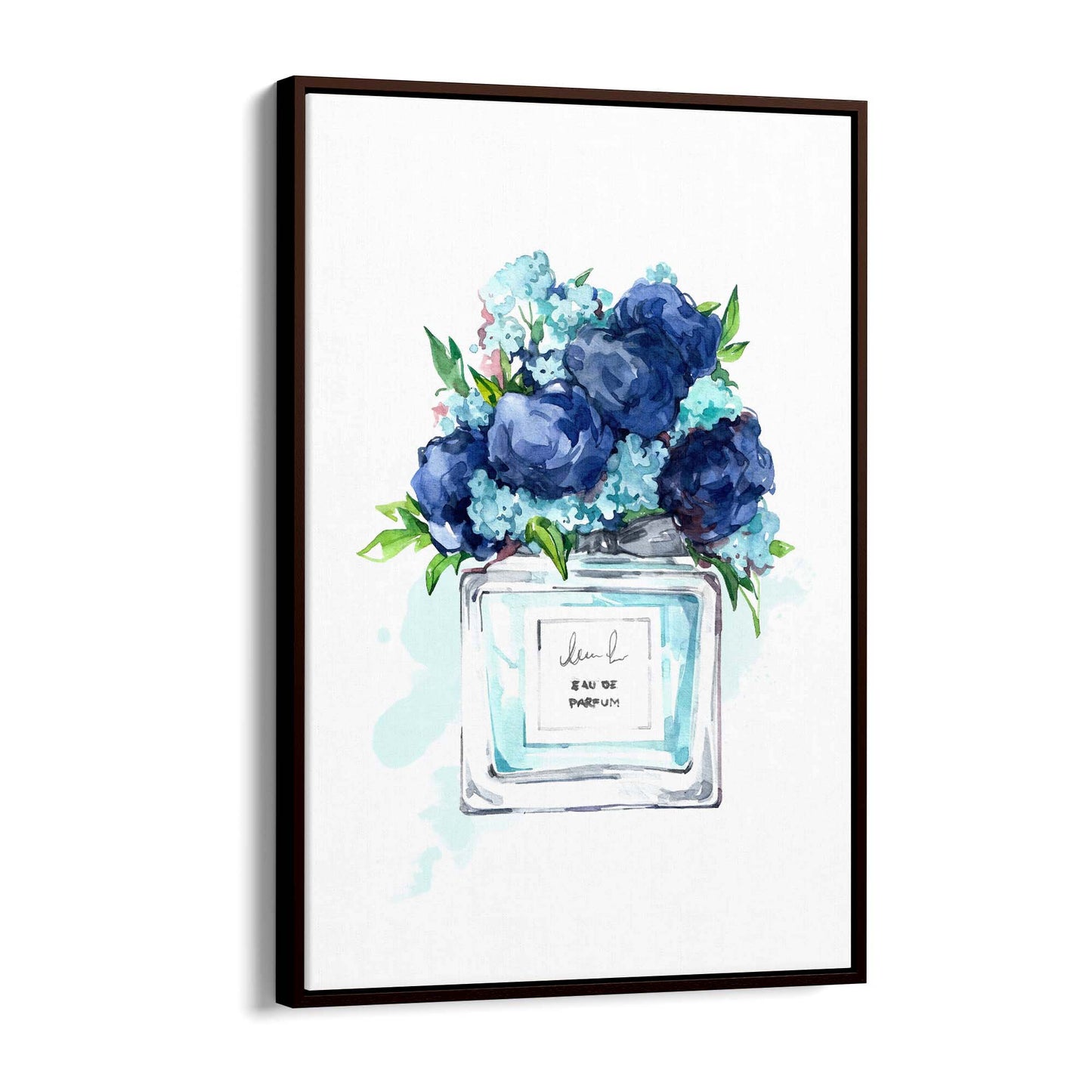 Blue Floral Perfume Bottle Fashion Flowers Wall Art #1 - The Affordable Art Company