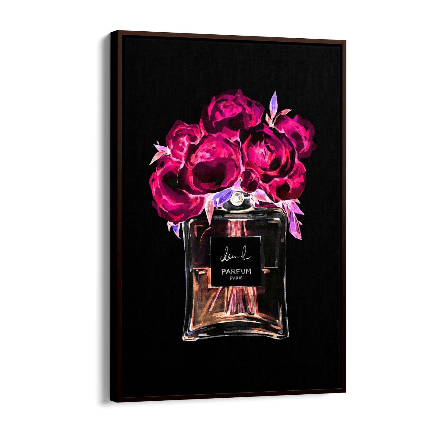 Neon Pink Floral Perfume Bottle Fashion Wall Art - The Affordable Art Company