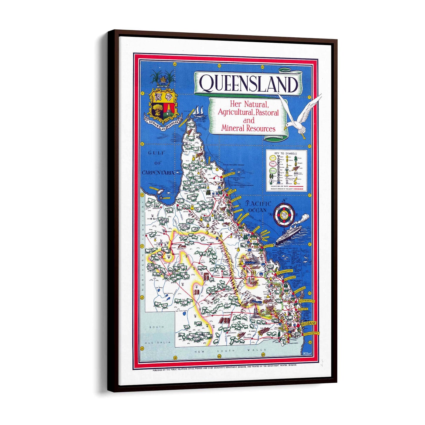 Queensland Australia Vintage Map Wall Art #1 - The Affordable Art Company