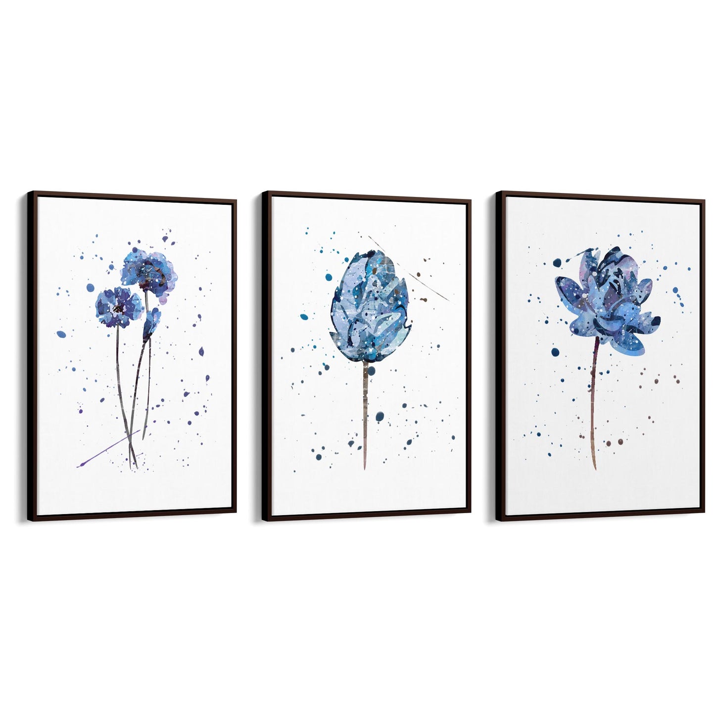 Set of Blue Scandi Flower Abstract Kitchen Wall Art - The Affordable Art Company