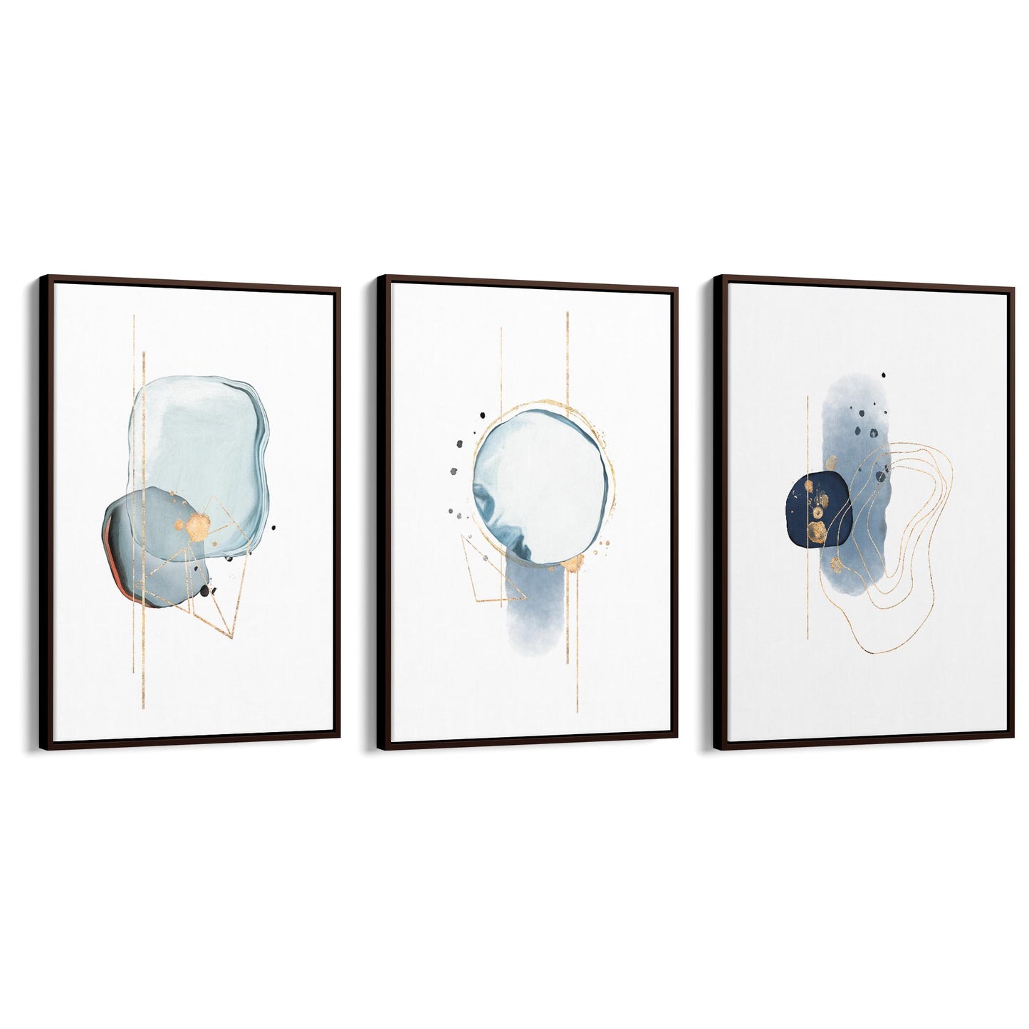 Set of Abstract Shape Minimal Blue Modern Wall Art #1 - The Affordable Art Company