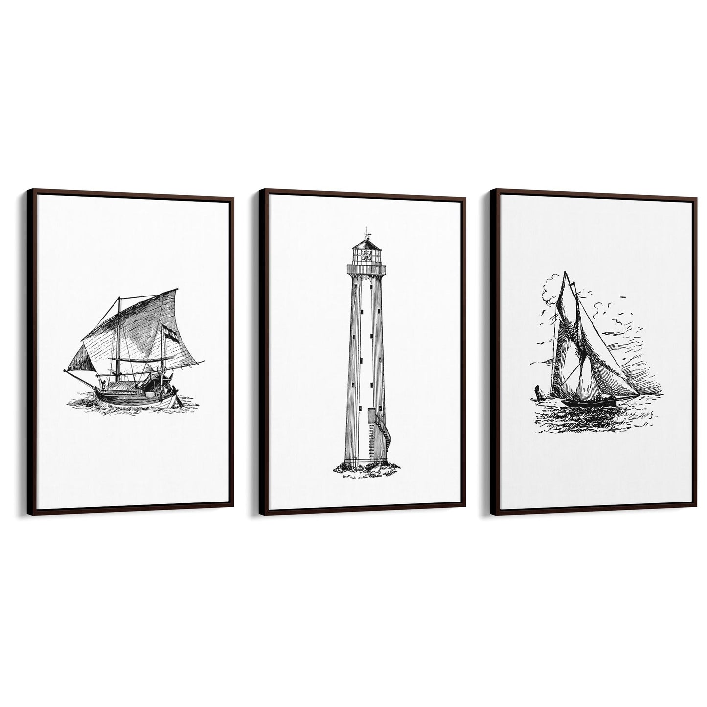 Set of Nautical Coast Drawings Coastal Wall Art #2 - The Affordable Art Company