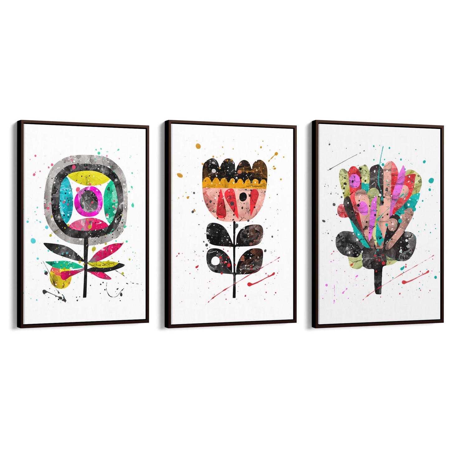 Set of Scandi Flower Minimal Colourful Wall Art #1 - The Affordable Art Company