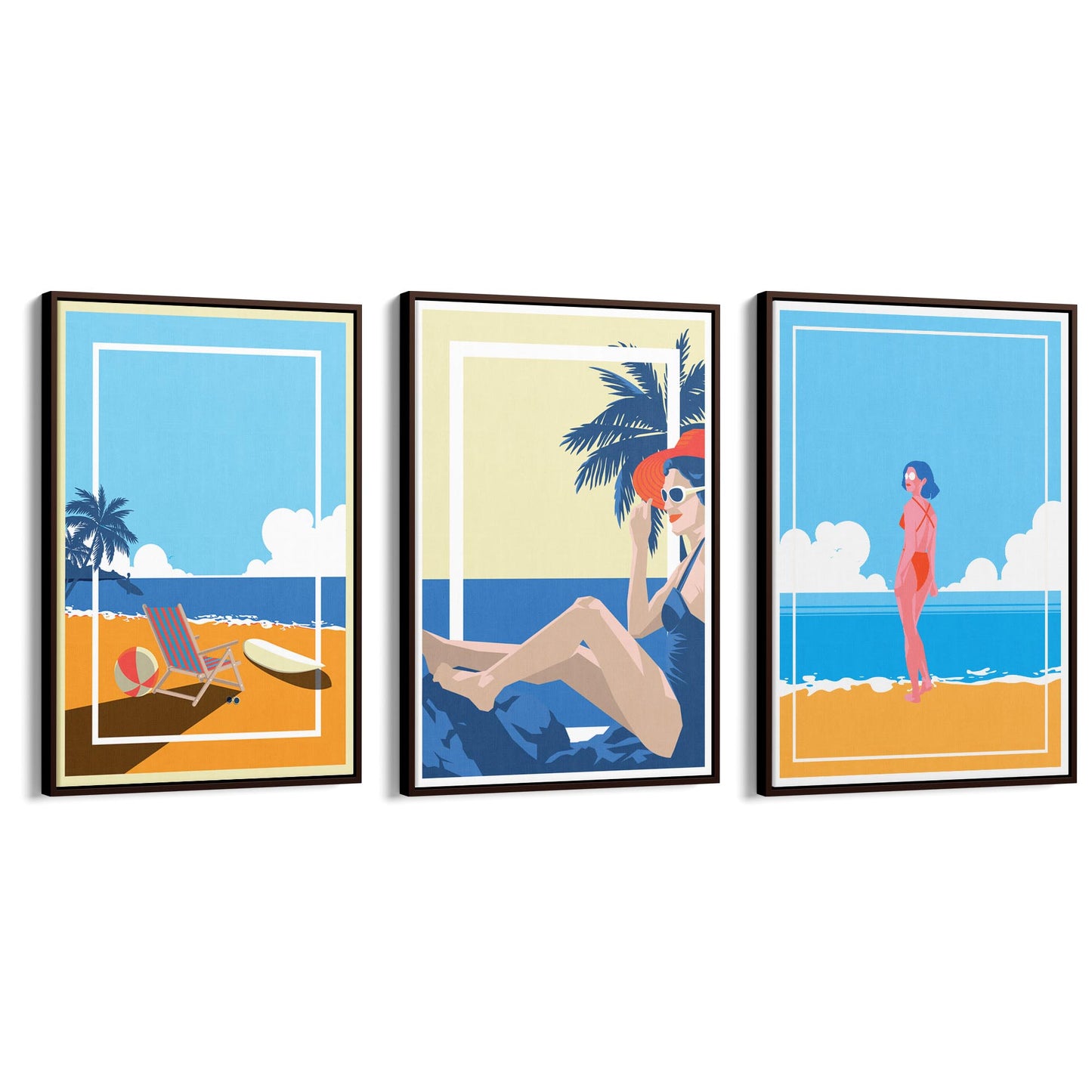 Set of Retro Beach Summer Coastal Wall Art #2 - The Affordable Art Company