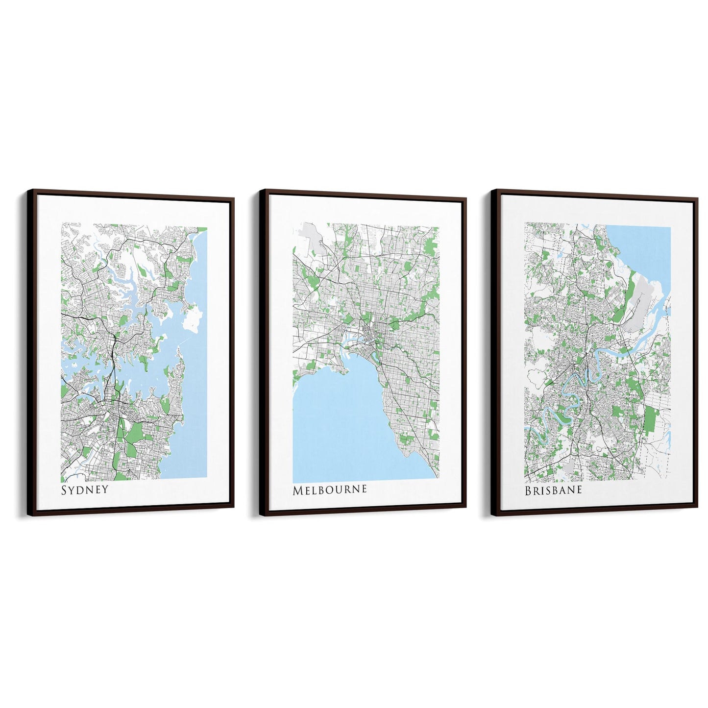 Set of Sydney, Melbourne & Brisbane Map Wall Art - The Affordable Art Company