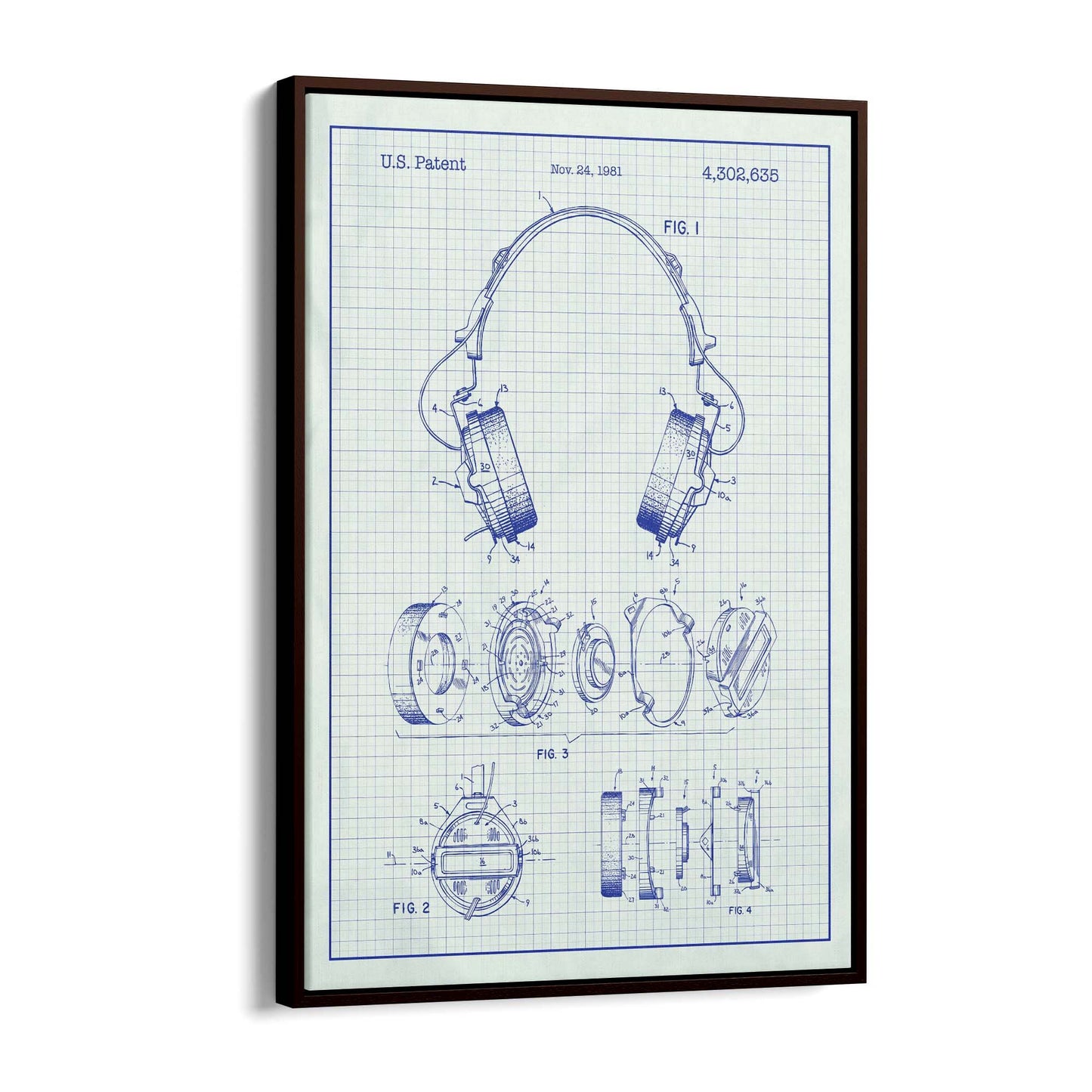 Vintage Music Headphones Blue Patent Wall Art #2 - The Affordable Art Company