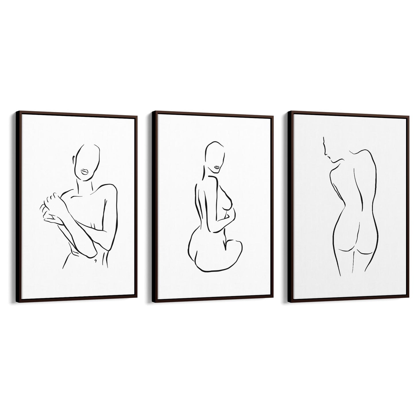 Set of 3 Nude Line Drawing Woman Wall Art - The Affordable Art Company