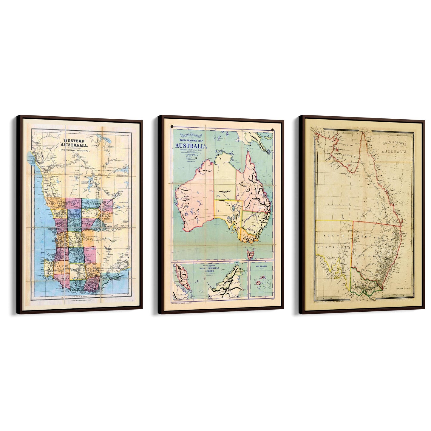 Set of Vintage Old Maps of Australia Wall Art - The Affordable Art Company