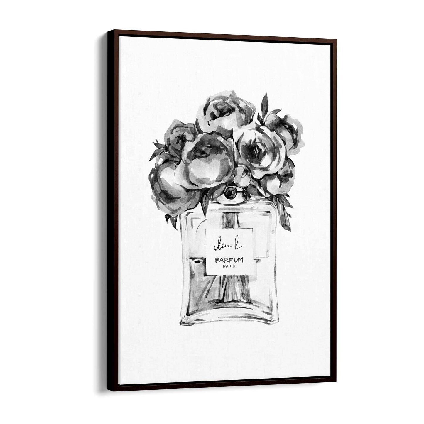 Black and White Floral Perfume Bottle Fashion Wall Art - The Affordable Art Company