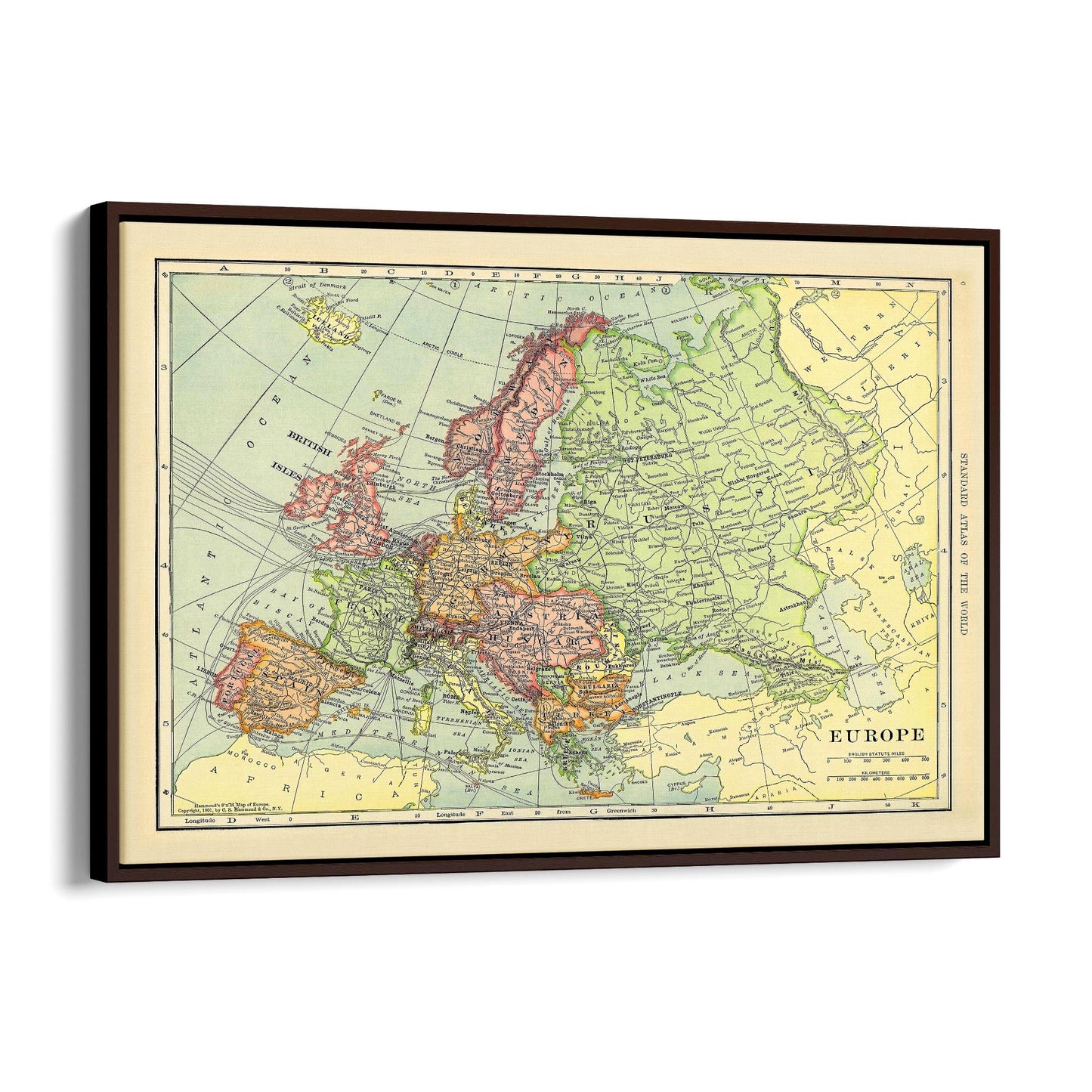 Europe, Vintage Map European Old Map Wall Art - The Affordable Art Company