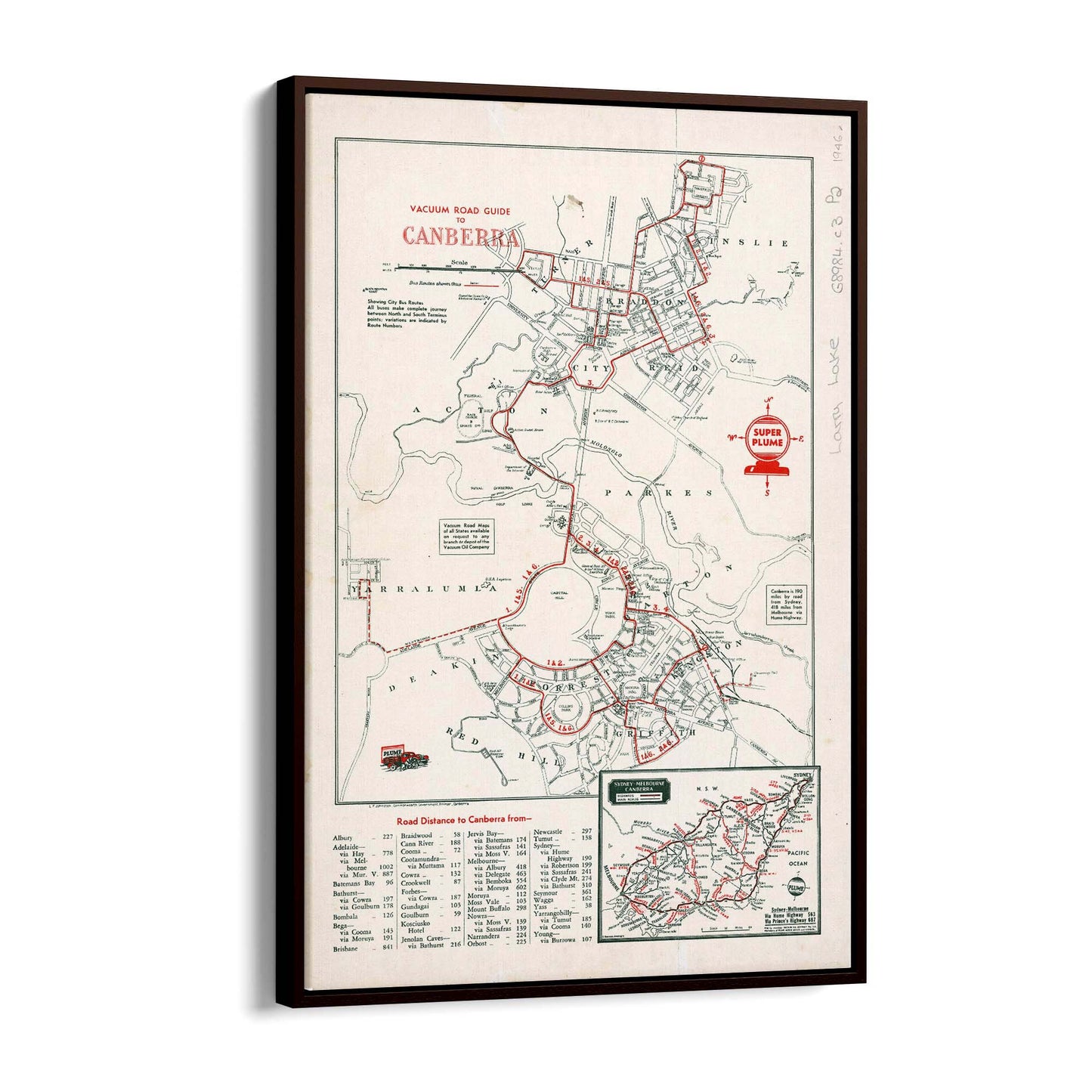 Canberra Australia Vintage Map Wall Art - The Affordable Art Company