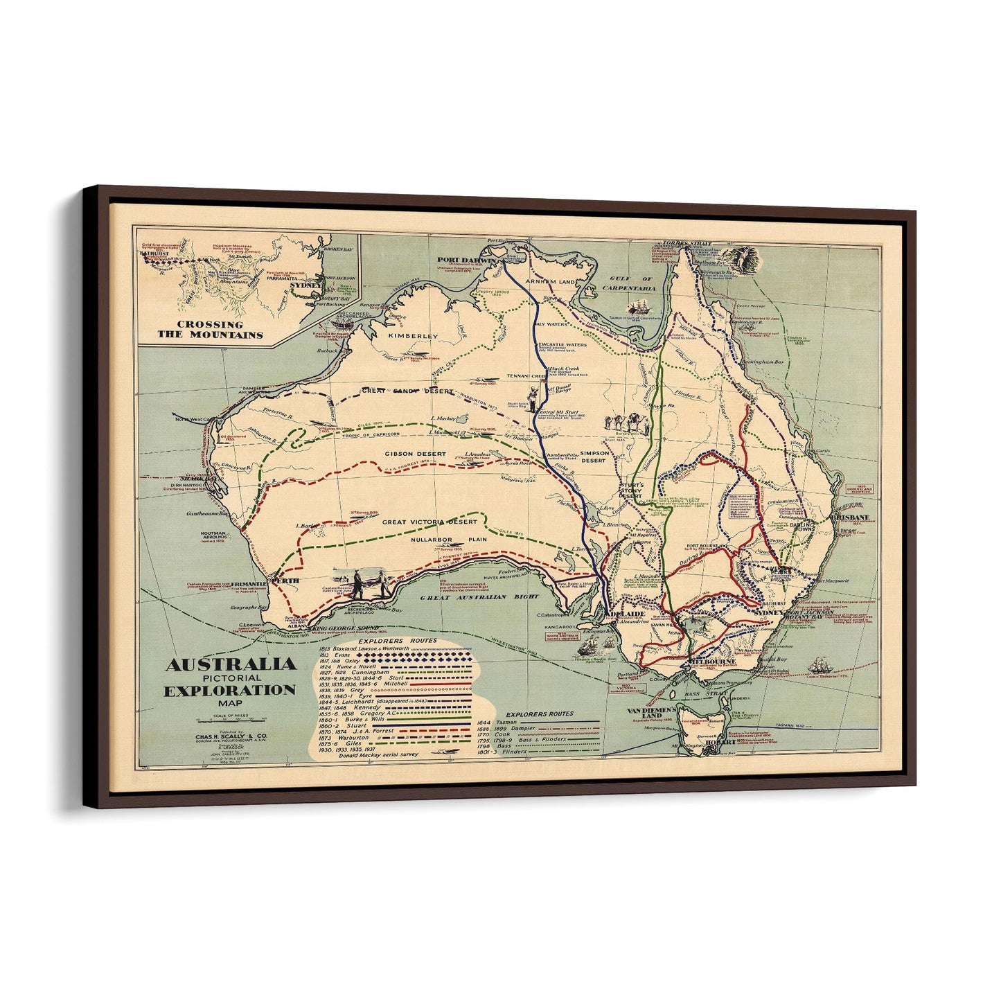 Australia Vintage Exploration Map Old Wall Art - The Affordable Art Company