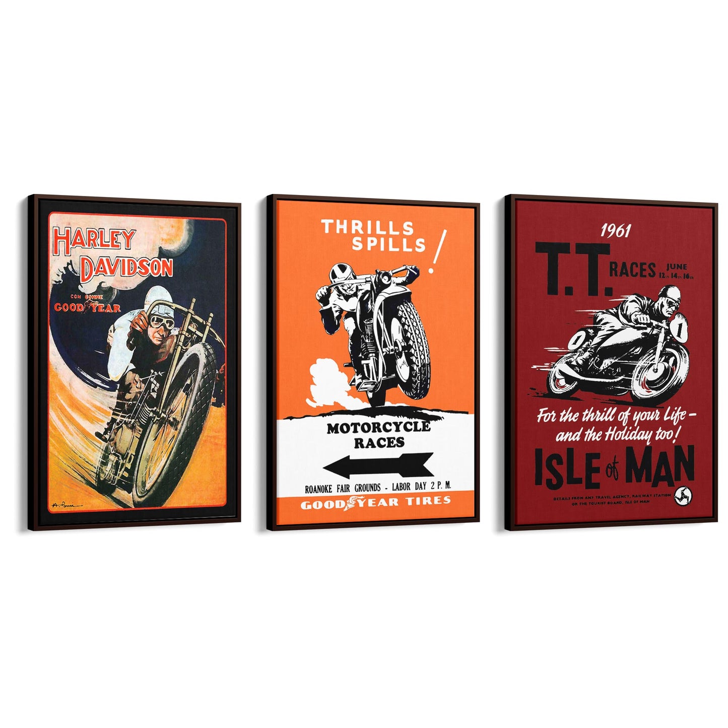 Set of Vintage Motorcycle Advert Man Cave Wall Art #1 - The Affordable Art Company