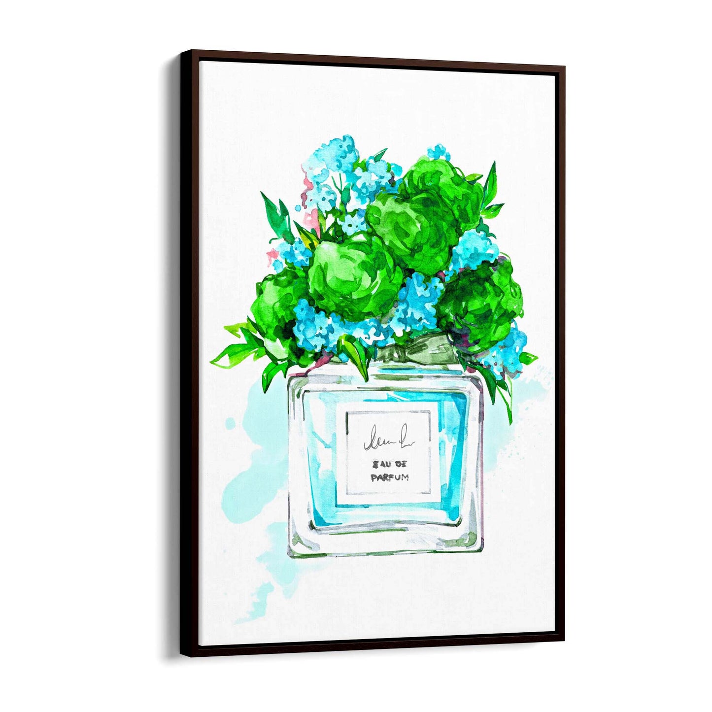 Green Floral Perfume Bottle Fashion Wall Art - The Affordable Art Company