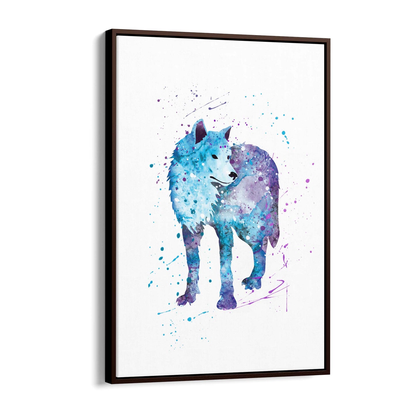 Blue Lone Wolf Cute Animal Painting Wall Art - The Affordable Art Company