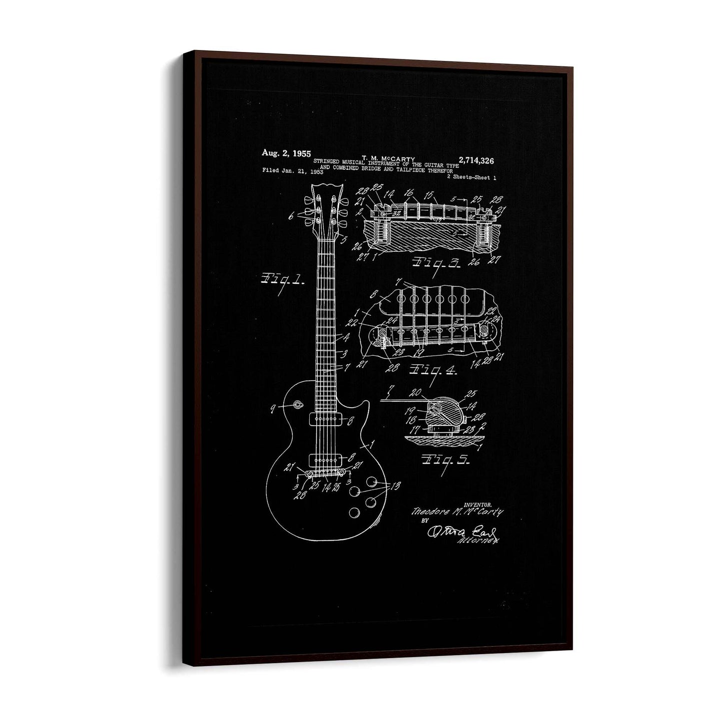 Vintage McCarty Guitar Black Patent Music Wall Art #1 - The Affordable Art Company