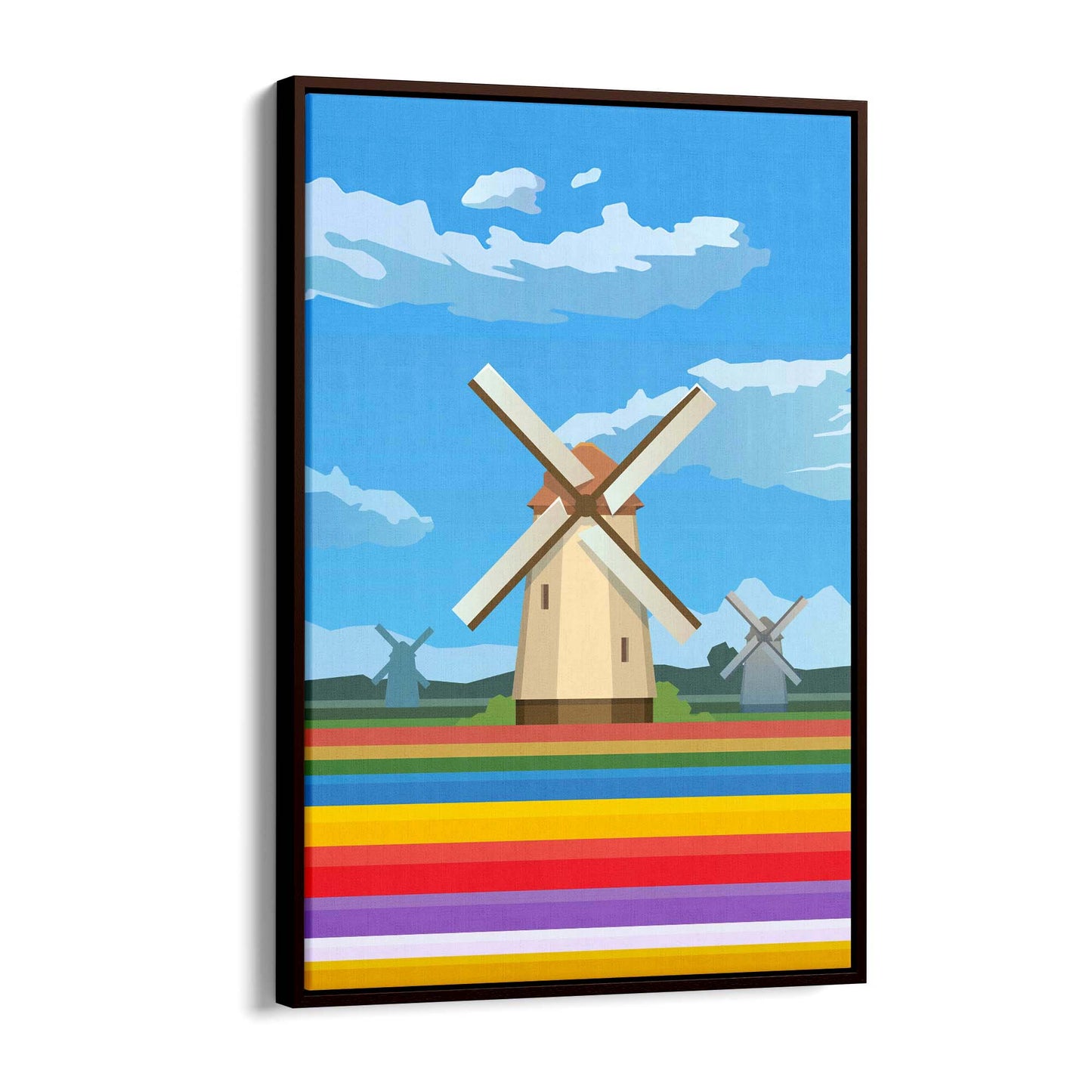 Retro Windmill, Netherlands Vintage Travel Wall Art - The Affordable Art Company