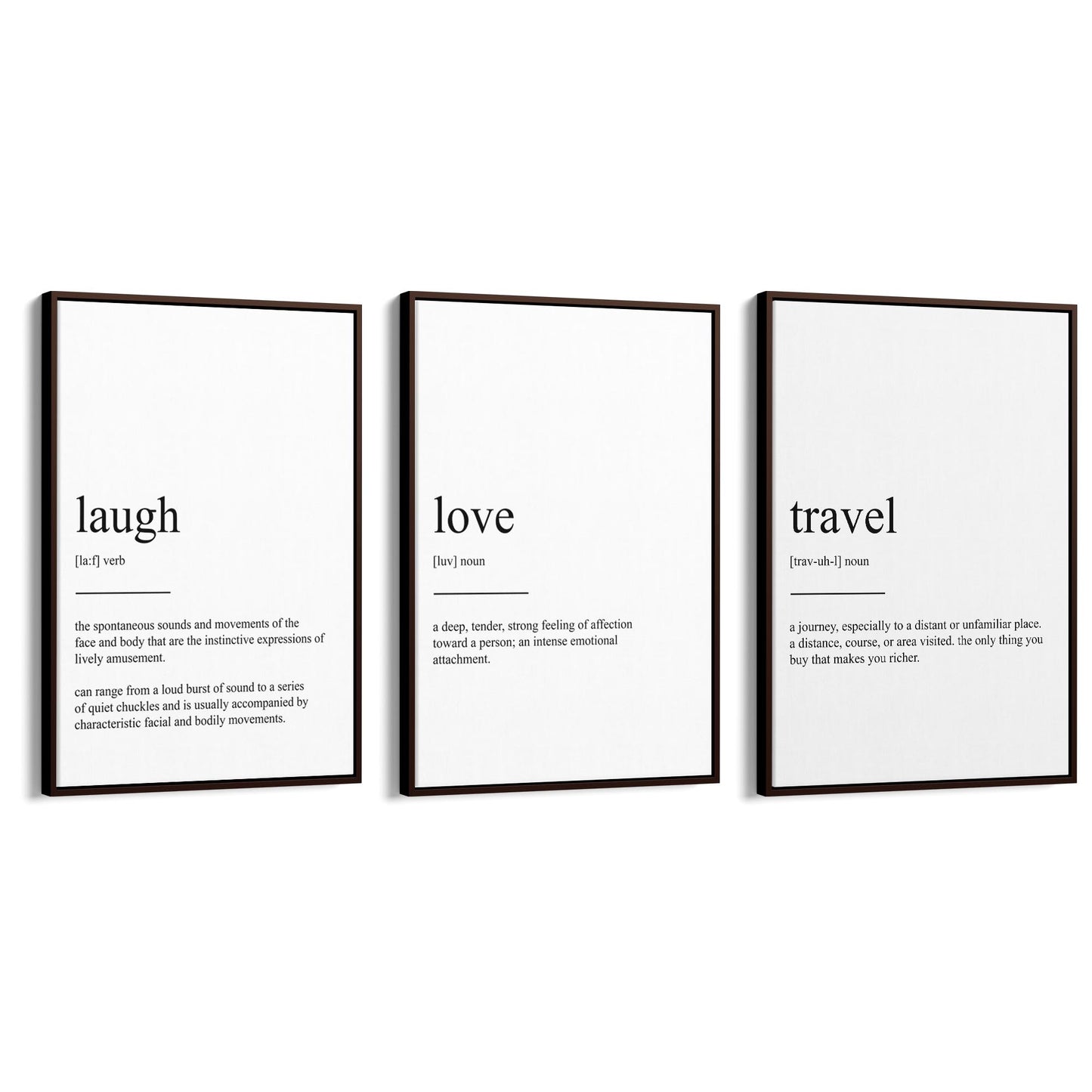 Set of Dictionary Definitions Love Laugh Travel Art - The Affordable Art Company