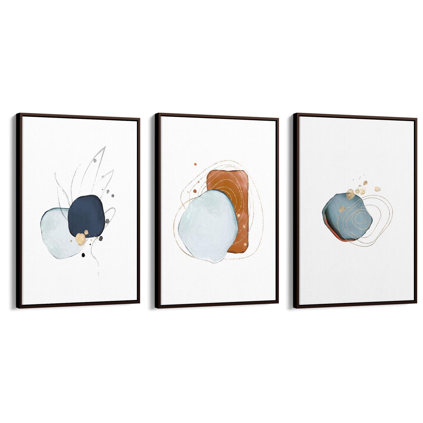 Set of Abstract Shape Minimal Blue Modern Wall Art #2 - The Affordable Art Company