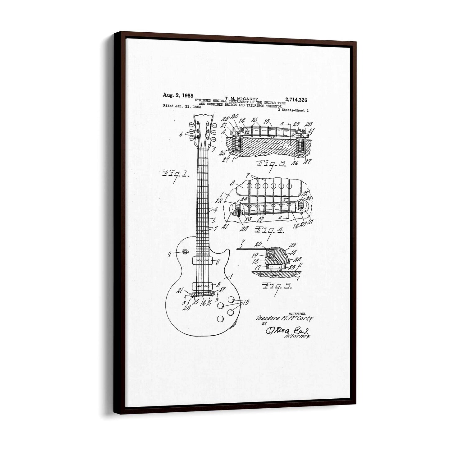 Vintage McCarty Guitar White Patent Music Wall Art #2 - The Affordable Art Company