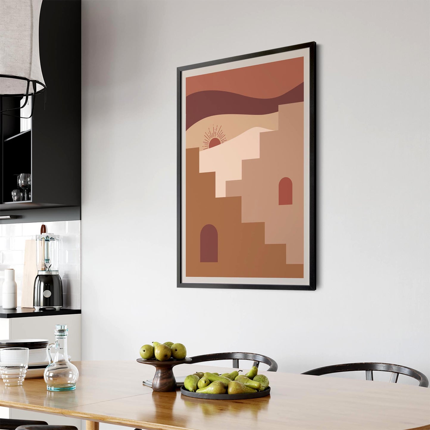 Desert Sunrise Terracotta Buildings Abstract Wall Art - The Affordable Art Company