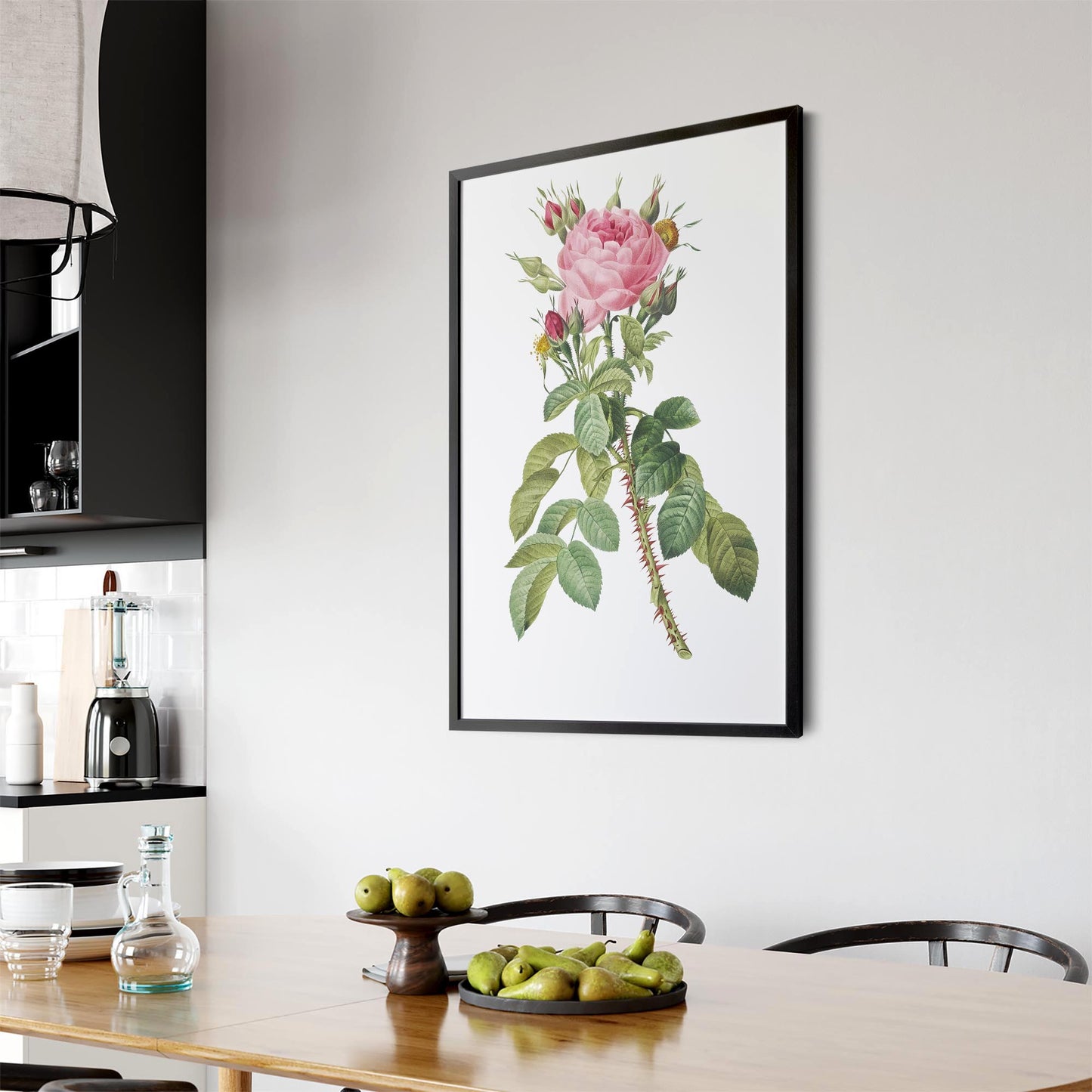 Rose Flower Botanical Drawing Kitchen Wall Art - The Affordable Art Company