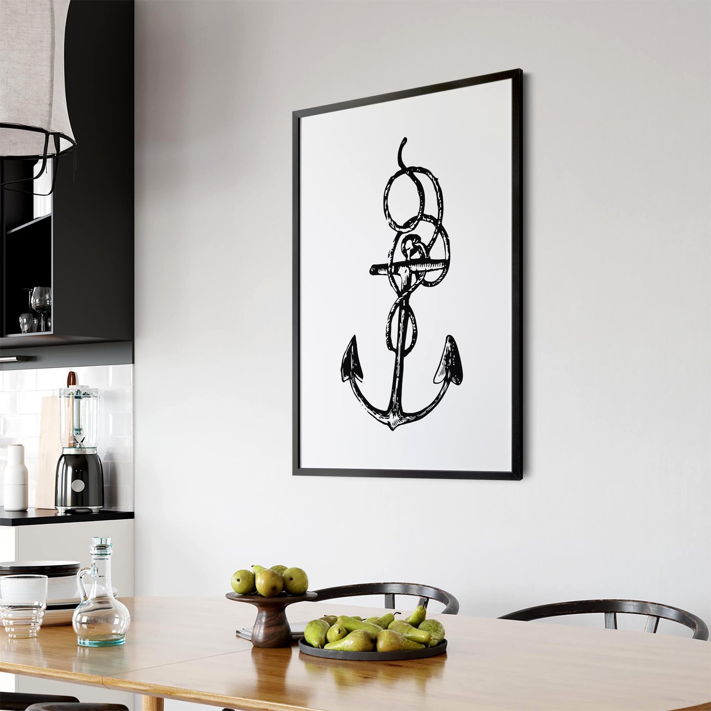 Anchor Drawing Nautical Coastal Bathroom Wall Art #1 - The Affordable Art Company