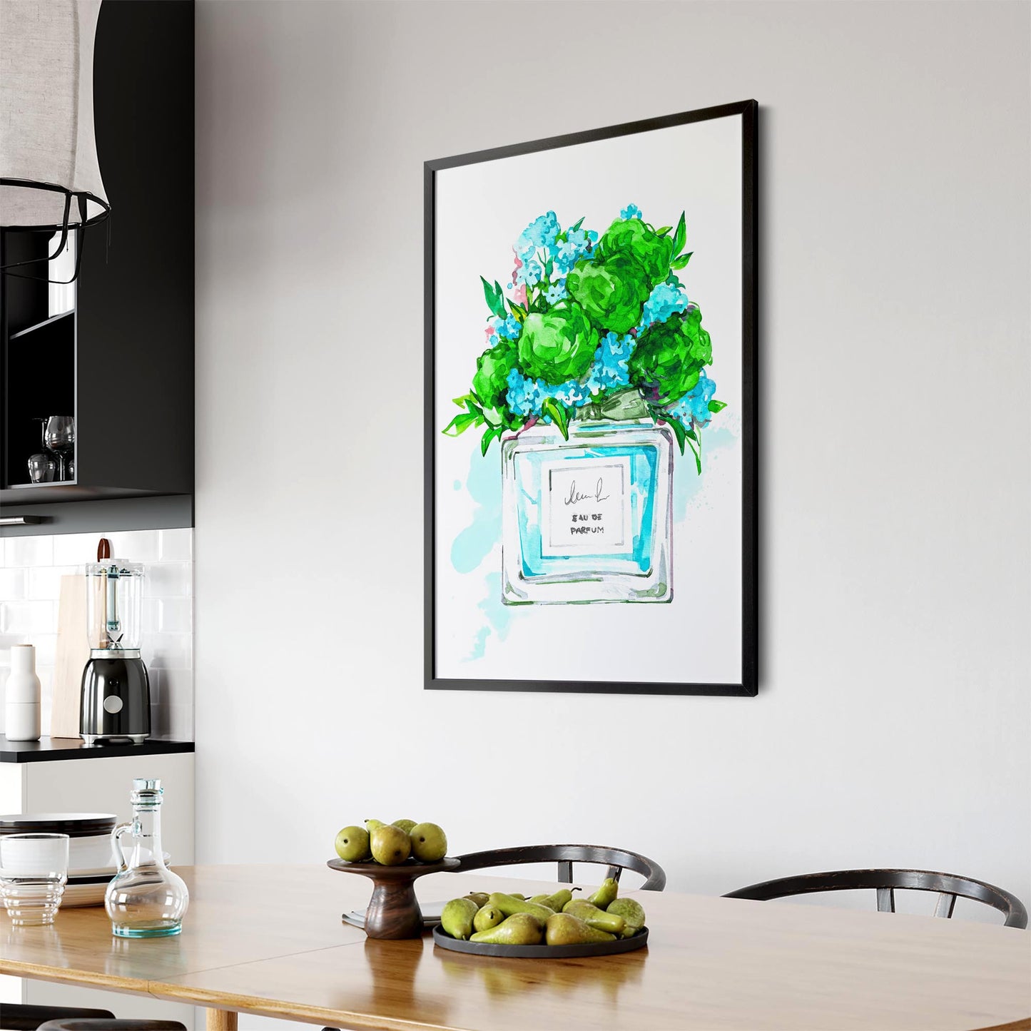 Green Floral Perfume Bottle Fashion Wall Art - The Affordable Art Company