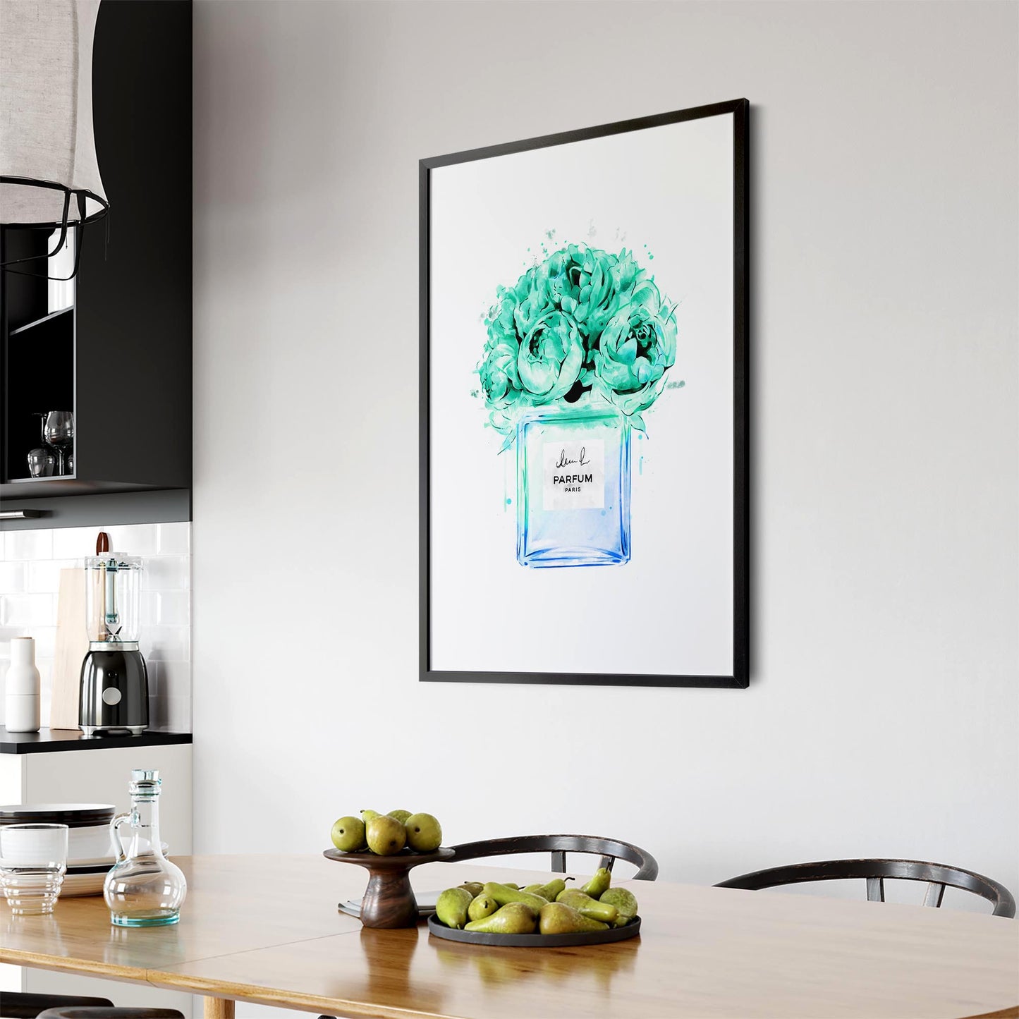 Teal Floral Perfume Bottle Fashion Wall Art #2 - The Affordable Art Company