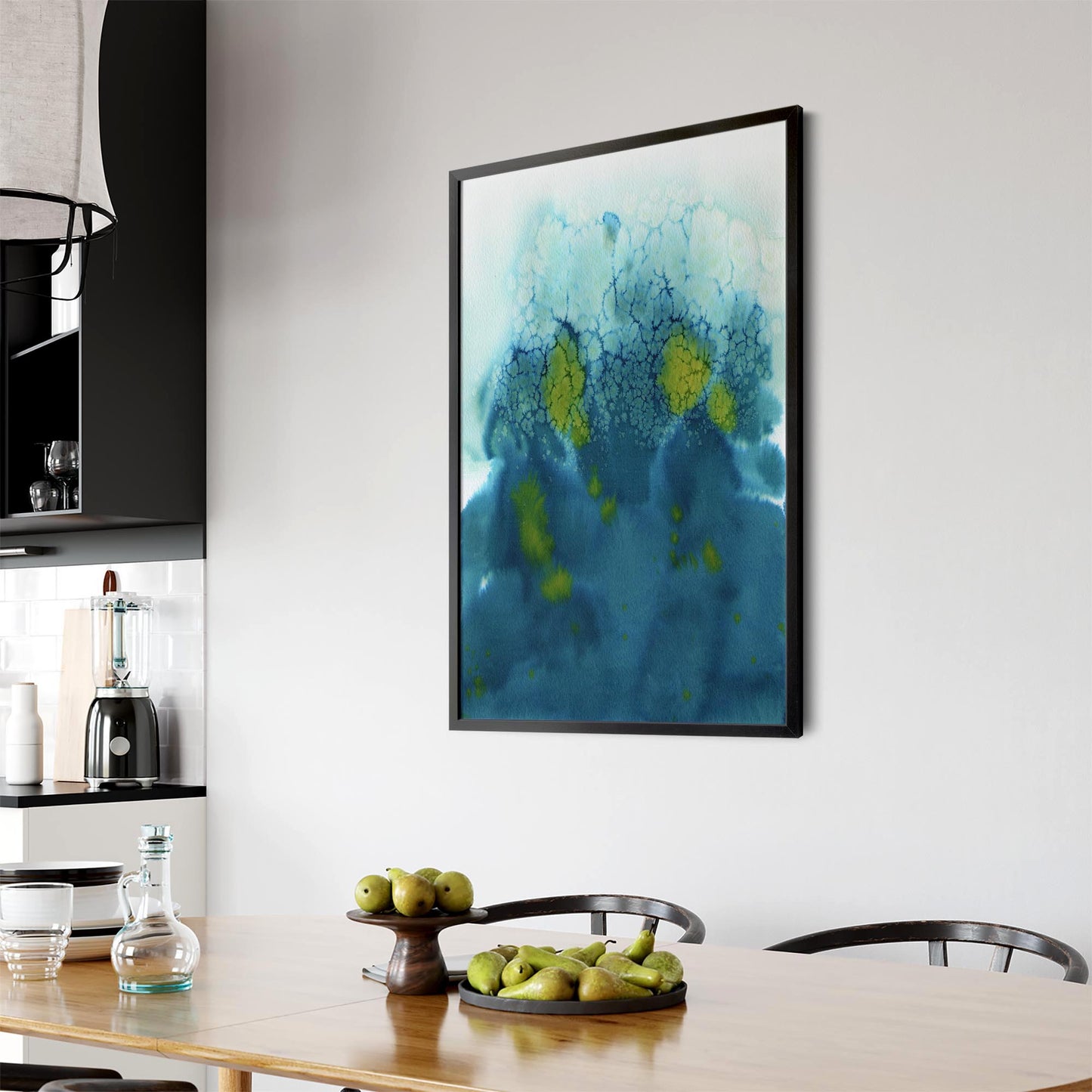 Teal Ink Minimal Ink Painting Blue Wall Art #5 - The Affordable Art Company