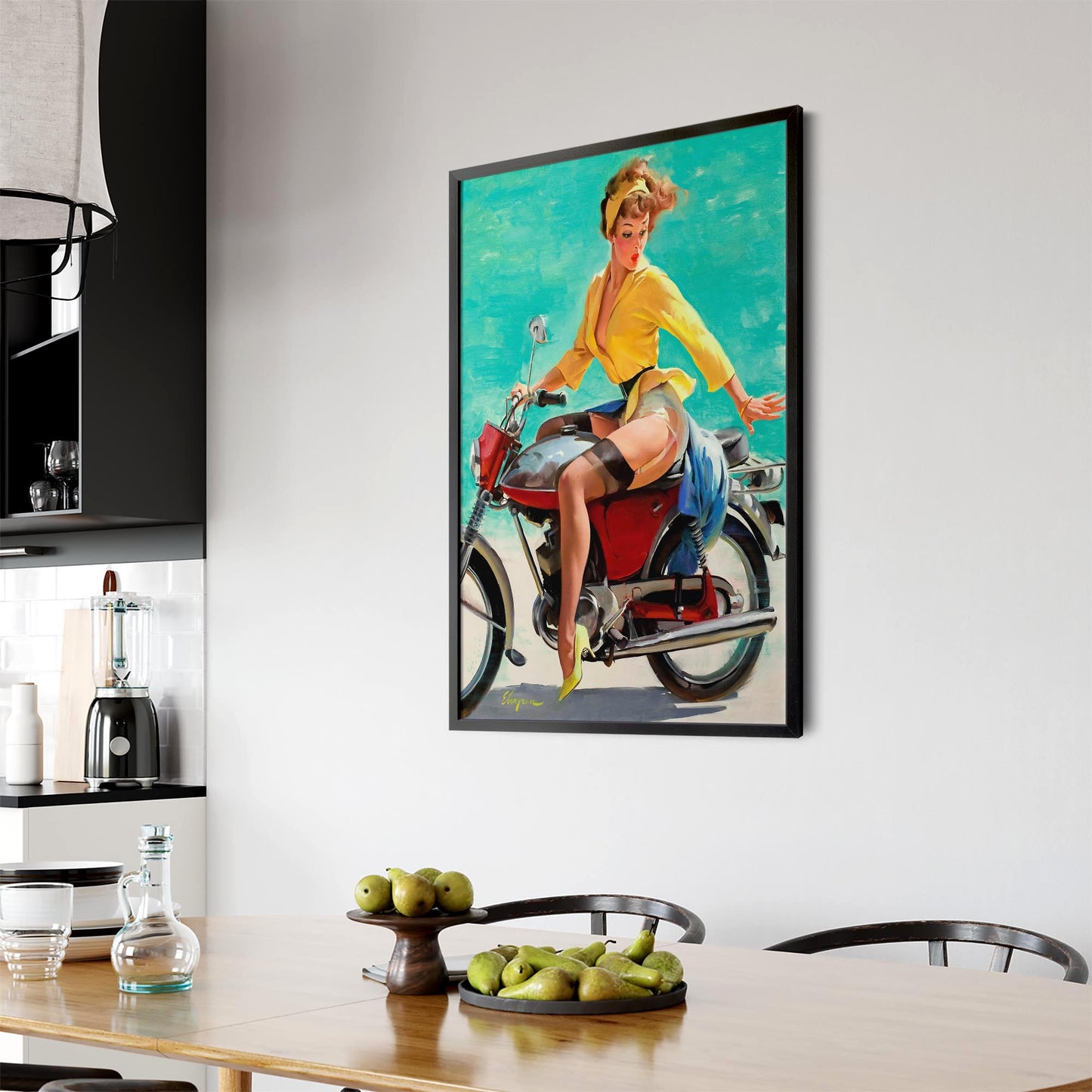 Vintage Pin-Up Girl Vespa Man Cave Wall Art - The Affordable Art Company